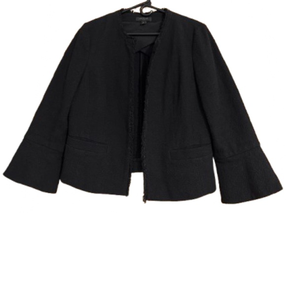 Ann Taylor Women’s Black Frayed Trim Open Front Tweed Blazer Jacket Sz-12P - Picture 1 of 6